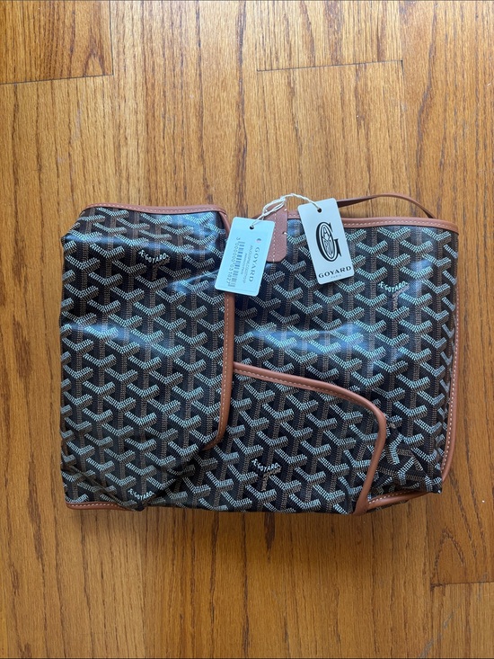 Goyard Handbags - Goyard Brown and Black Chevron Canvas Weekender Tote